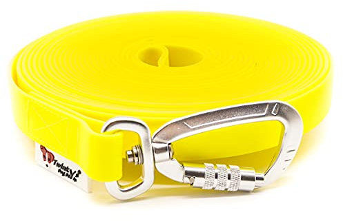 Twinkys Dog Style Hundeleine Schleppleine wasserabweisend 13 mm breit mit Sicherheitskarabiner für Hunde 5 Meter OHNE Handschlaufe Neon Gelb Made in Germany