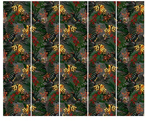 Bilderwelten Schiebegardinen Set Tropische Farne mit Tucan Grün 5 Flächenvorhänge 250 x 300cm Wandhalterung