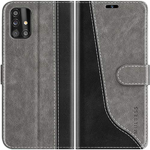 Mulbess für Samsung Galaxy A51 4G Hülle, Handyülle Leder mit Kartenfach, Klapphülle mit Magnetverschluss, Flip Case Etui Handytasche Schutzhülle, Stilvoll Grau