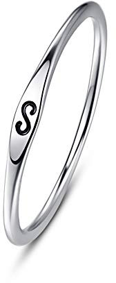 BONLAVIE Women's Eternity Promise Ringe Einfach gravierter Briefring Massiv 925 Sterling Silber Ehering Größe 54