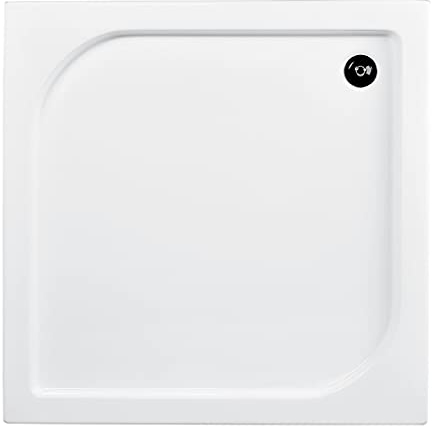 VBChome Plato de ducha acrílico, 80 x 80 cm, sifón, rectangular, plano, sanitario, acrílico, lavabo de ducha estable, color blanco + Viega Domoplex