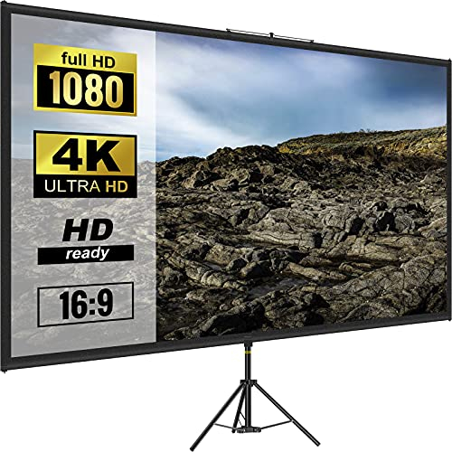 VEVOR Écran de Projection avec Trépied 60 Pouces 4K HD 16:9 Toile de Projection sur Trépied Hauteur Réglable Écran pour Projecteur 133 x 76 cm Infroissable Vidéoprojecteur Cinéma Domicile Extérieur