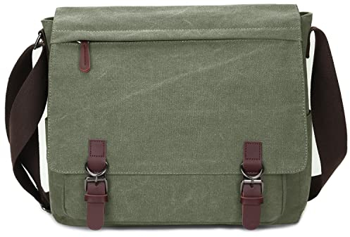 Mactso Umhängetasche aus Segeltuch für Herren und Damen, Reisetasche, 39,6 cm (15,6 Zoll), Laptoptasche, Aktentasche, Business, Grün, Large