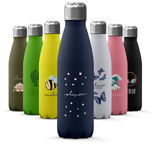 Tirita Personalised Water Bottle - Thermal Travel Flask for Hot & Cold Drinks - Insulated Stainless Steel Bottle - Gym, Office, School Drink Bottles - 500ml water bottle [15- Stars Starry Sky Name]
