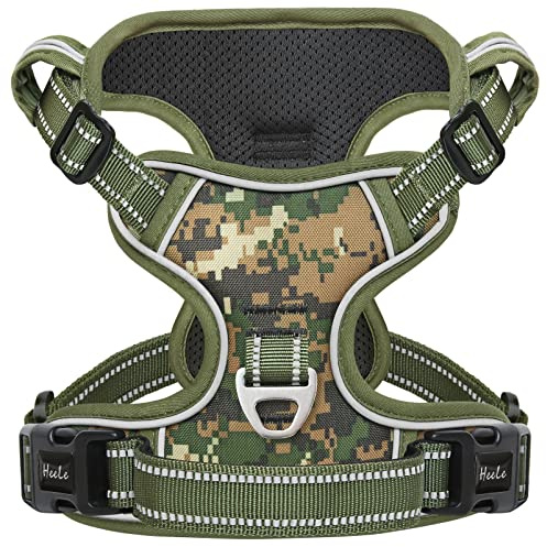 HEELE Dog Harness Anti-Pull for Dogs, Breathable Adjustable Vest Durable Reflective Easy to Put On, Camouflage Harness for Large Dogs, Camo Green, L