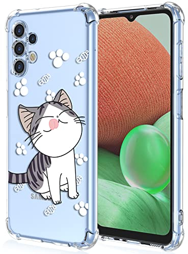 XINYEXIN Handyhülle für Samsung Galaxy A13 4G Hülle Silikon Transparent mit 3D Blumen Muster Floral Mädchen Frau Schutzhülle, Clear Case Bumper Cover Stoßfest - Cat