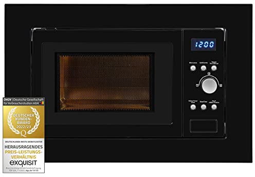 Exquisit Einbau-Mikrowelle EMW 1770-G-D-030 Schwarz | 700 Watt | 1000 Watt Grillfunktion | Timer