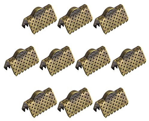 sourcing map 160Pcs Ribbon Crimp Clamp Ends, 10mm Bookmark Pinch Cord End Clasps for DIY Craft Making, Bronze Tone