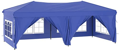 vidaXL Partyzelt mit Seitenwänden Faltbar Pavillon Gartenpavillon Gartenzelt Festzelt Faltpavillon Bierzelt Vereinszelt Outdoor Blau 3x6m