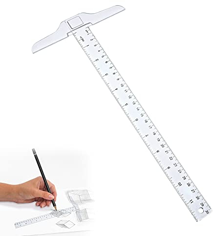 T-Lineal Doppelseitig, Kunststoff T-Quadrat metrisches Lineal, T-Lineal Transparent für Zeichnen und Allgemeine Layout Arbeiten Schule Büro Zuhause Skizzieren Messwerkzeug 30 cm