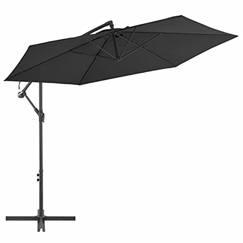 ZEYUAN Parasol déporté avec mât en aluminium 300 cm Noir,Parasol De Jardin Exterieur,Protection Uv
