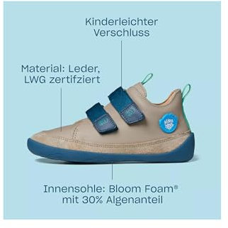 Affenzahn Barfußschuh Leder Buddy mit Klettverschluss, weich, rutschfest, für Jungen und Mädchen in Größe 21-32 Bär - Grau