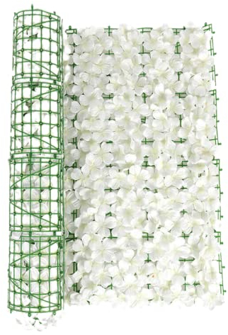SPORTARC Künstlicher Zaun, künstlich für Kirschblütenblätter, Sichtschutzzaun, Haus, Garten, Blumen, Hecke für Wanddekoration, Zaunblende und Sichtschutz, 24 x 100 cm, Weiß