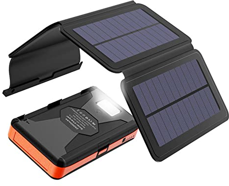 POWERBANK Solar 16.000mAh 2xUSB Negro/Naranja Power Bank + Linterna 16000mAh Batería Externa Carga Rápida. Cargador Portátil, Linterna LED Alta Potencia Placa Solar con Alta Capacidad de Carga.