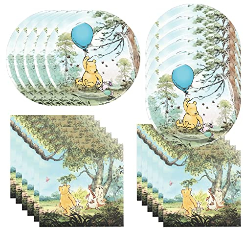 DoMiDoLa Lot de 40 fournitures de fête Winnie l'ourson comprenant 20 assiettes, 20 serviettes pour la décoration de fête d'anniversaire Winnie l'ourson