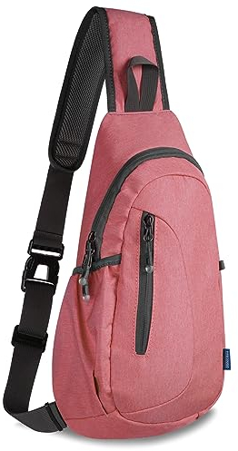 TITECOUGO Canvas Small Sling Bag Lightweight Crossbody Bag for Women Rucksack for Men Running Backpack Travel Chest Pack Shoulder Daypack for Gym Work Sports Hiking Outdoor Watermelon Red