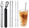 Ganquer 2 Pack Reusable Telescopic Metal Straws, Collapsible Stainless Steel Straws with Cleaning Brush & Storage Case, Portable Folding Drinking Straw for Home, Travel (Silver & Black)