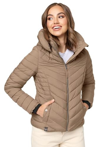 MARIKOO Damen Stepp Jacke gesteppte warme Übergangsjacke Kapuze B957 [B957-Kagom-Taupe-Gr.XL]