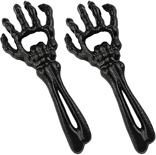 TIHOOD 2PCS Cast Iron Skeleton Hand Themed Beverage Bottle Opener Unique Funny Bottle Opener Metal Bottle Opener Man Halloween Christmas Wine Opener