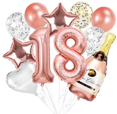 VIKY® 18 Geburtstag Deko Mädchen, Rosegold Luftballons Deko 18. Geburtstag Mädchen Deko, Geburtstagsdeko 18 Mädchen Set mit 18th Ballons und Konfetti Luftballon, Party Deko 18 Geburtstag Mädchen Junge