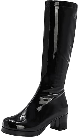 Stivali Alti Color Caramella Lucidi Donna,Stivali Cavallerizzo Zip Laterale per sfilate di Moda Casual,Stivali al Ginocchio Tacco Pelle Verniciata Sexy,Nero,37 EU