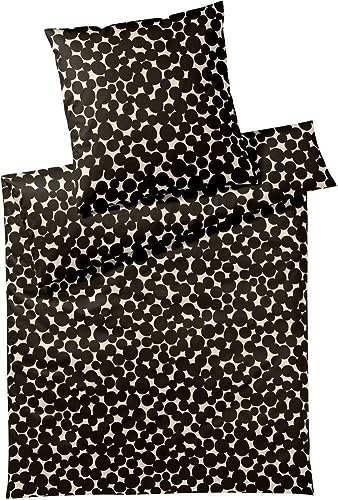 elegante Mako-Satin-Bettwäsche-Garnitur Pebbles Farbe Schwarz Größe 155x220+80x80 Gepunktet Bunt