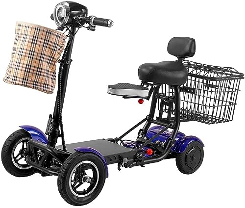 ZT6F MKYOKO Faltbarer 4-Rad-Mobilitätsroller für Senioren Elektro-Rollstuhl Gerät mit Ladegerät und Korb enthalten für Reisen, Erwachsene, ältere Menschen,Blau,15.6Ah