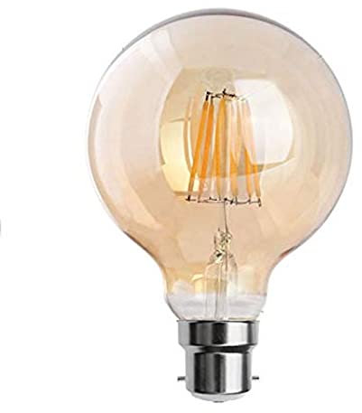 G95 B22 Beyonet Bulb,LED Vintage Light Bulbs, Edison 8W Bayonet Light Bulb, Dimmable Retro GLS Large Bulbs Decorative Filament, 220V Warm White Lighting 2700K 400 Lumen CRI>90, Energy Saving