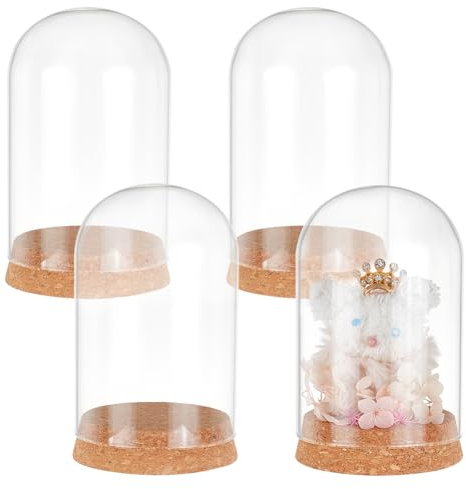 PH PandaHall 4pcs Dôme en Verre Cloche Dôme de présentation en Verre Transparent avec Base en liège Bocaux décoratifs en Verre Bouteilles pour présentation Objets de Collection Figurine Noël, 8x13cm