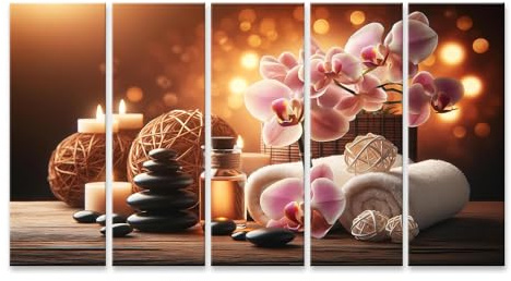 islandburner Bild auf Leinwand Kerzenlicht und Orchideen im Wellness-Spa Thai Massage Salon Kosmetikstudio Bilder Wandbilder Poster