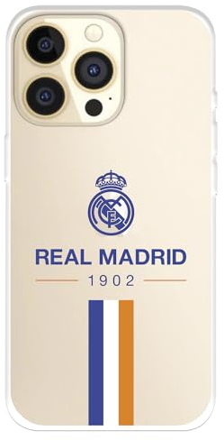 Schutzhülle für iPhone 14 Pro Real Madrid 1902, transparent, zum Schutz Ihres Handys, flexible Silikonschicht, offiziell lizenziert von Real Madrid