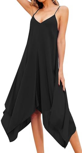 Adigaber Robe de Plage Longue Femme Bretelles Spaghetti de Plage Robes Décontractée Impression Col en V avec Poches