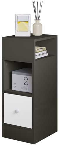 eSituro Narrow Bedside Table with 2 Open Compartments and 1 Drawer, Dark Gray Nightstand 25x30x66 cm, Space Saving Cabinet Night Table for Bedroom Living Room, Wooden, SBT0005