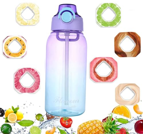 Generisch Air-Wasserflasche mit 7 Geschmacksrichtungen, 1000 ml auslaufsicherer Sport-Wasserbecher mit Strohhalm, Wasserflasche mit Fruchtduft, geeignet für Outdoor Sport (A)