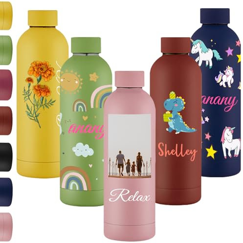 Xsersao Custom Water Bottle Personalised with Name Print Photo Picture 16Oz Engraved Insulated Stainles Steel Sport Water Bottles Customized Gifts for School,style 8