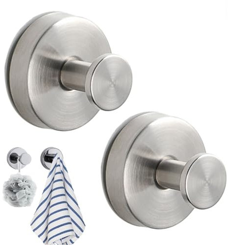 Suction Cup Hooks, 2 Piezas Ganchos Ventosa de Vacio Fuerte, Súper Fuerte Baño Ventosa, para Colgar Llaves Abrigos Ropa Bolsos Ducha Acabado Cepillado, para Baño Cocina Oficina