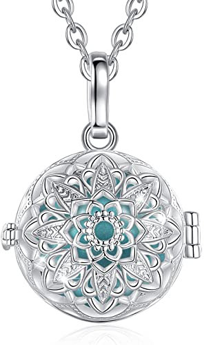 CELESTIA Collier Bola de Grossesse Fleur Pendentif Bola Grossesse Plaqué Argent Collier de Grossesse Femme Enceinte Bijoux Cadeau Grossesse Future Maman