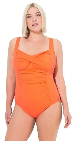 Ulla Popken Badeanzug, Drapierung, Feine Struktur, Softcups Maillot de Bain Une pièce, Corail Rose, 44 Femmes