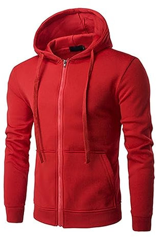 Felpa con cappuccio da uomo con cerniera, leggera e sportiva, con coulisse, in tinta unita, casual, a maniche lunghe, elasticizzata, comoda, da lavoro, con tasca, Rosso, L