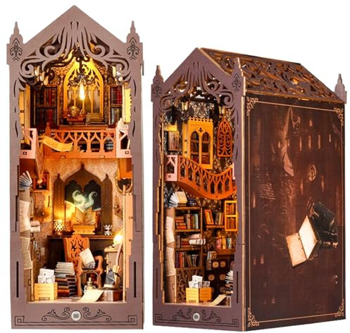 FOGARI DIY Magische Welt Book Nook Kit, Holz Puppenhaus, 3D Holzpuzzle Bücherecke mit Sensor LED Licht, Kreative Geschenkdekoration für Teenager und Erwachsene