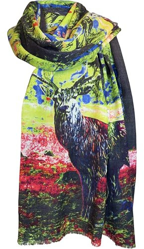 Alexandra Maxa Unisex Wollschal - moderne Jagd- und Trachtendesigns (Bunter Hirschzauber)