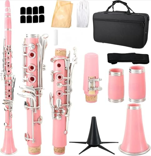 Professionelle Klarinette B-Klarinette Für Anfänger B-Klarinette 17 Tasten Klarinette Volltonklarinetteninstrument(Pink)