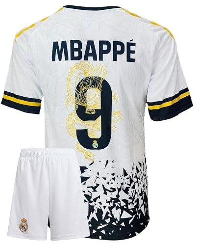 Gokaynex Mbappe Nr.10 Kinder Fußball Trikot Set Madrid Drache Design 2026 Fan Outfit mit Shorts & Socken Geschenk Schwarz-Gold 140