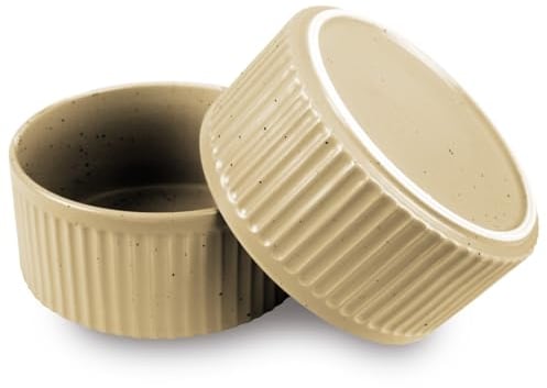 Hundenapf aus Keramik 2er Set (Beige / 400 ml) Napf für Kleine und Grosse Hunde - Modern mit rutschfester Unterseite - Spülmaschinengeeignet - Futternapf Fressnapf