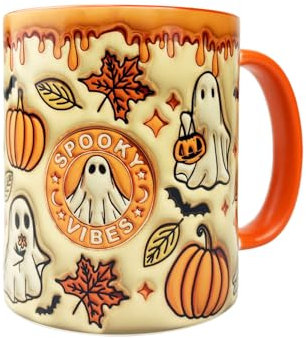 Coyonce Taza de Halloween de 400 ml, con motivos de calabaza, espíritu y hoja de arce, divertida taza para la oficina, amigos y colegas (no 3D)