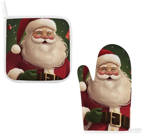 Lot de 2 maniques et maniques de Noël résistants à la chaleur Motif Père Noël