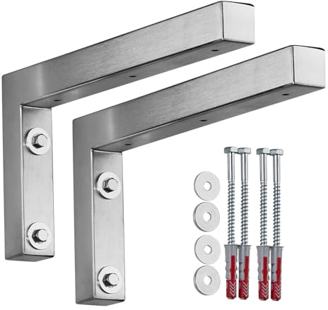 SOTECH 2er Set Wandkonsole L-Form 300 x 150 x 30 mm Edelstahl gebürstet | hochwertige Waschtischkonsolen zur Wandmontage, besonders geeignet für DIY-Projekte