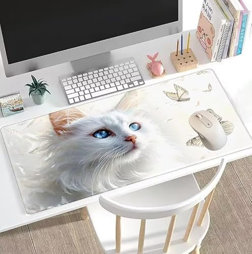 Tapis de Souris Chat Tapis de Souris Gamer XXL 1400x700x3mm Gaming Accessoire, Tapis de Souris Papillon Tapis Souris Résistant à l'eau avec Base en Caoutchouc antidérapant, Deco Bureau Travail W5-800