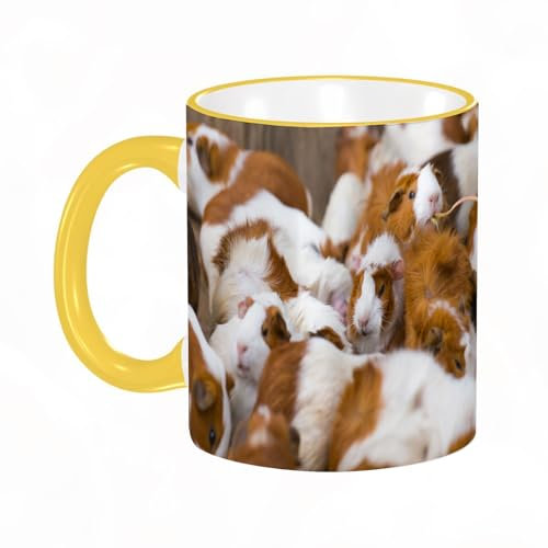 YOIUE Tasse aus Keramik - Große 11oz Tassen 330ml Kaffeetassen mit Henkel, 100% Handbemalt - Trinkgläser mit Griff - Weiß,Gruppe von Meerschweinchen oder Meerschweinchen