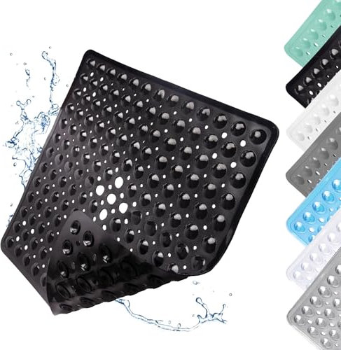 Tapis de Douche Antidérapant, 53x53cm avec Ventouses, Tapis de Baignoire, Design Galets, avec Trous D'évacuation, pour Douche, Noir